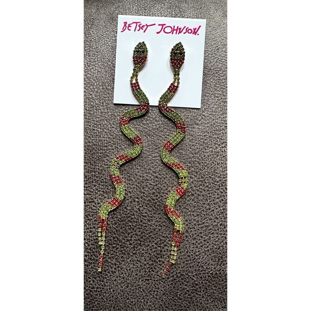 Betsy Johnson whimsical snake linear drop earrings, made with cut glass and gems